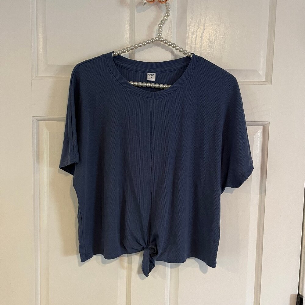 Old Navy Ladies Blue Ribbed Crew Neck Short Sleeve Active Top Size S